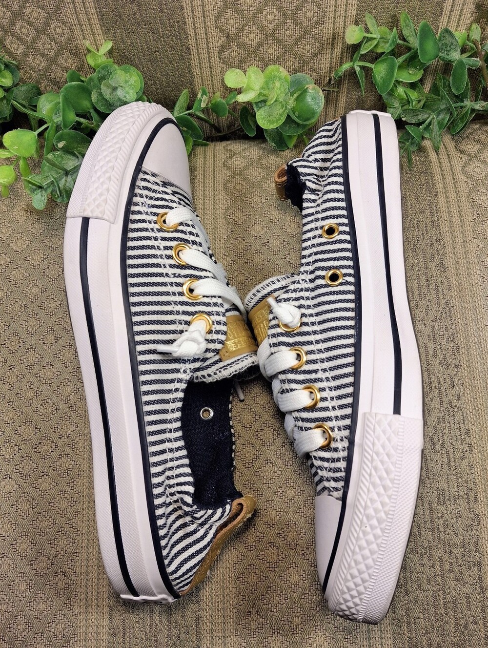 NWOT Converse Gold Shoreline Herringbone Slip On Sneakers - Picture 5 of 15